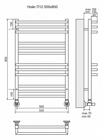 Нойс П12 500х800 Полотенцесушитель  TERMINUS Озёрск - фото 3
