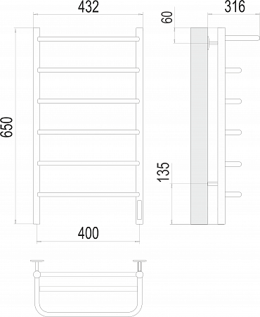 Полка П6 400х650 Электро (quick touch) Полотенцесушитель  TERMINUS Озёрск - фото 3