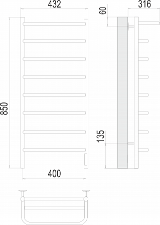 Полка П8 400х850 Электро (quick touch) Полотенцесушитель  TERMINUS Озёрск - фото 3