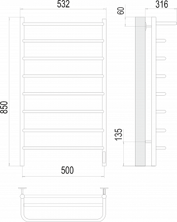 Полка П8 500х850 Электро (quick touch) Полотенцесушитель  TERMINUS Озёрск - фото 3