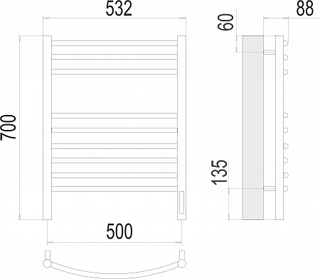 Классик П9 500х700 электро (sensor quick touch)  Полотенцесушитель TERMINUS Озёрск - фото 3