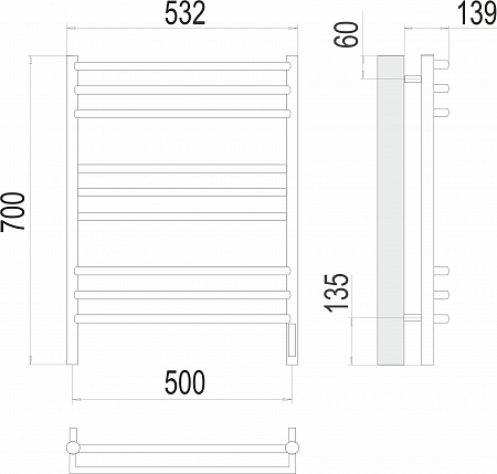 Прато П9 500х700 электро (sensor quick touch) Полотенцесушитель  TERMINUS Озёрск - фото 3