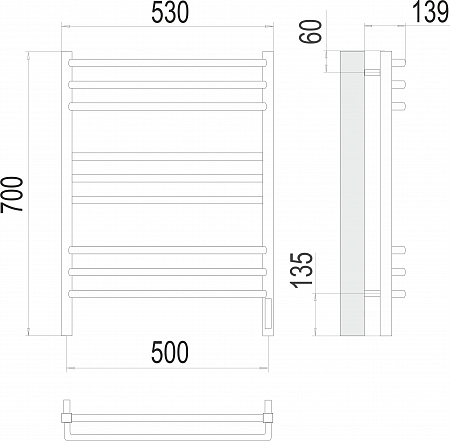 Соренто П9 500х700 электро (sensor quick touch) Полотенцесушитель  TERMINUS Озёрск - фото 3