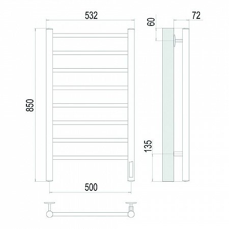 Аврора П8 500х850 Электро Полотенцесушитель TERMINUS Золото Озёрск - фото 4