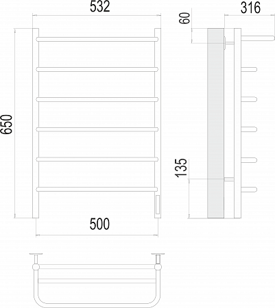 Полка П6 500х650 Электро (quick touch) Полотенцесушитель  TERMINUS Озёрск - фото 3